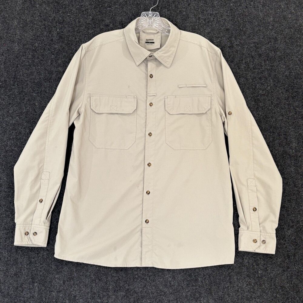 33,000ft Shirt Men's Medium Khaki Ripstop Button Up Hiking Outdoor Fishing